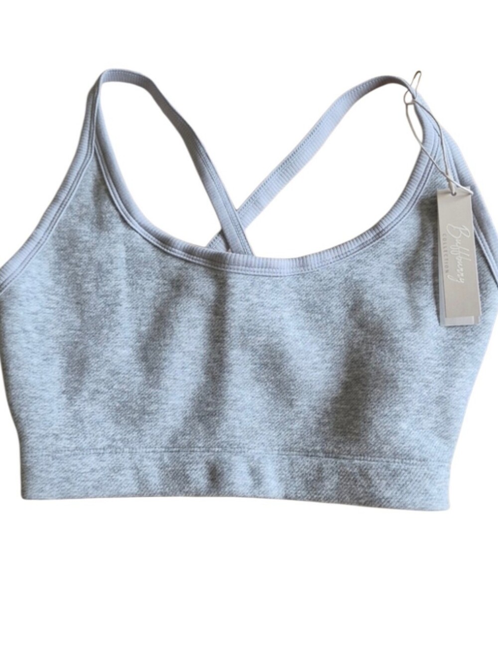 Buffbunny Plush Fleece Bralette Heather Gray Cross Back Size Small New with Tags